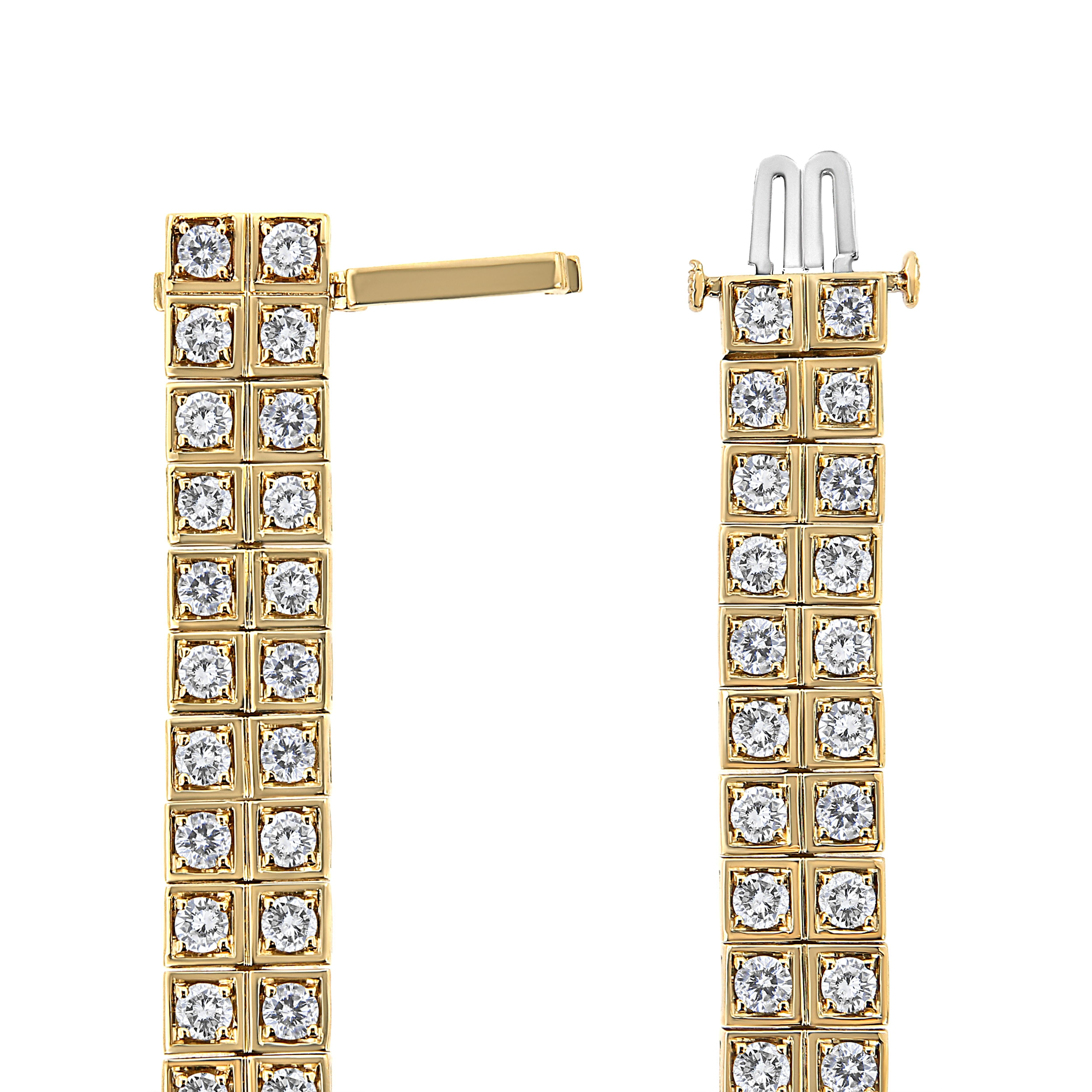 Contemporary 10K Yellow Gold 8.00 Carat Round-Cut Diamond Two Row Square Link Tennis Bracelet For Sale