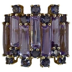 10K Yellow Gold Amethyst and Tanzanite Ring Size 6
