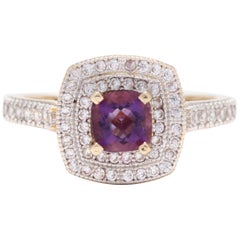 10 Karat Yellow Gold, Amethyst and Colorless Stone Ring
