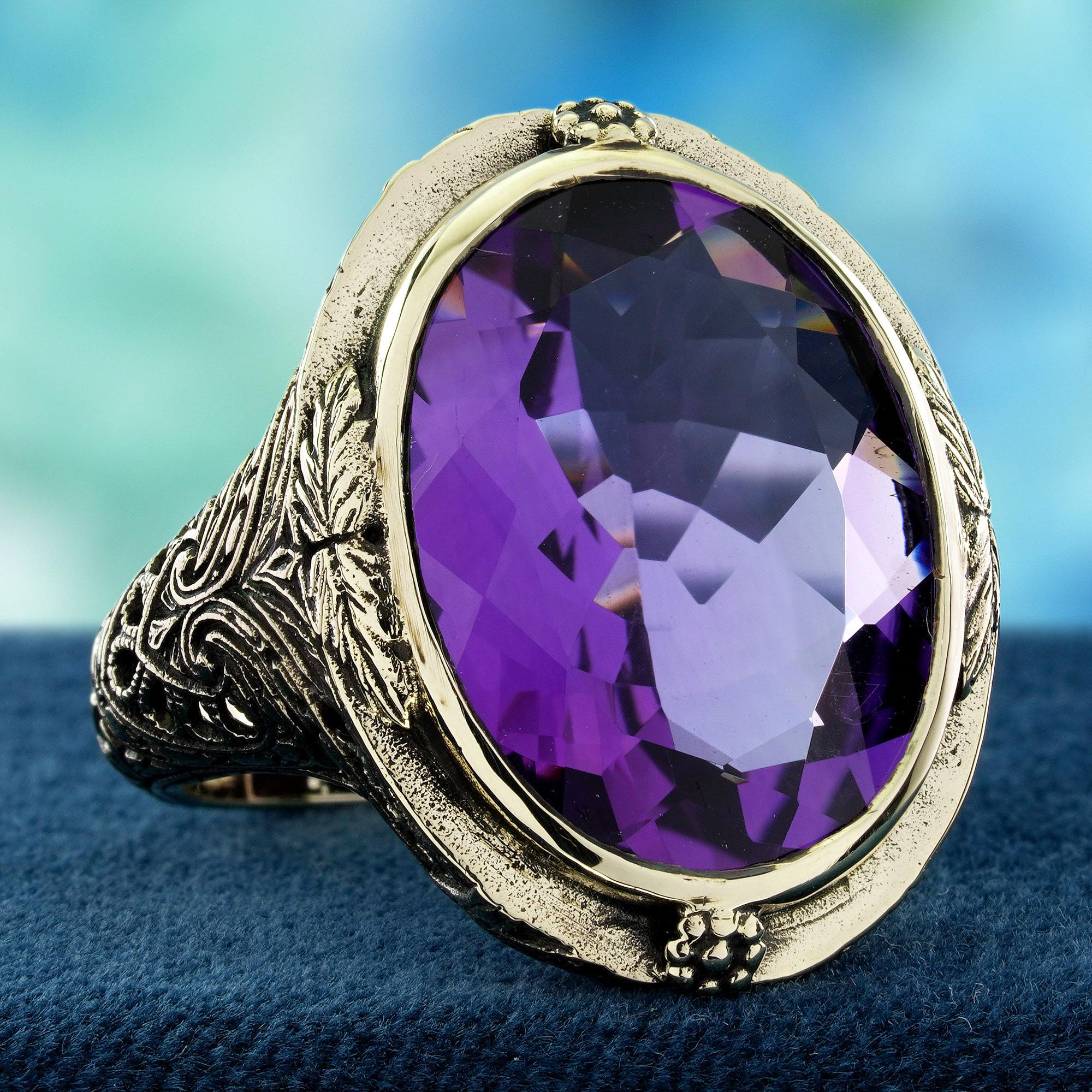 Édouardien Bague de cocktail en or jaune 10K à l'améthyste de style vintage en vente
