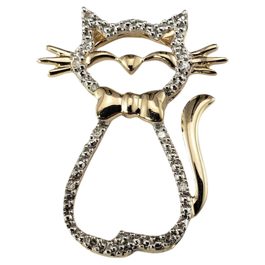 Pendentif chat en or jaune 10K et diamants #23014
