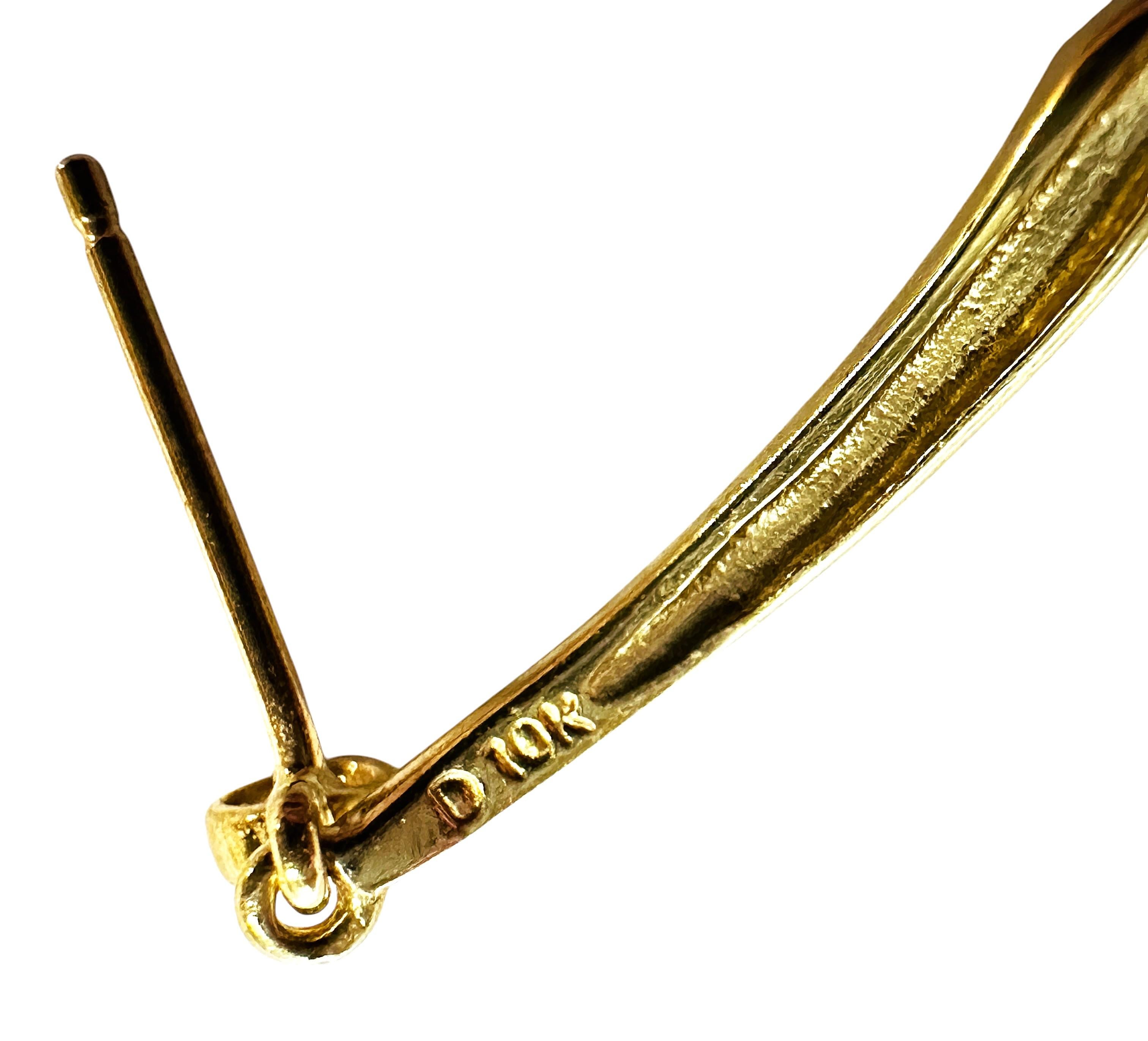 Women's 10K Yellow Gold and Diamond Swirl Dangle Post Earrings With 14k Backs For Sale