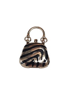 Handtaschenanhänger aus 10K-Gelbgold mit Emaille-Zebrastreifen #25565
