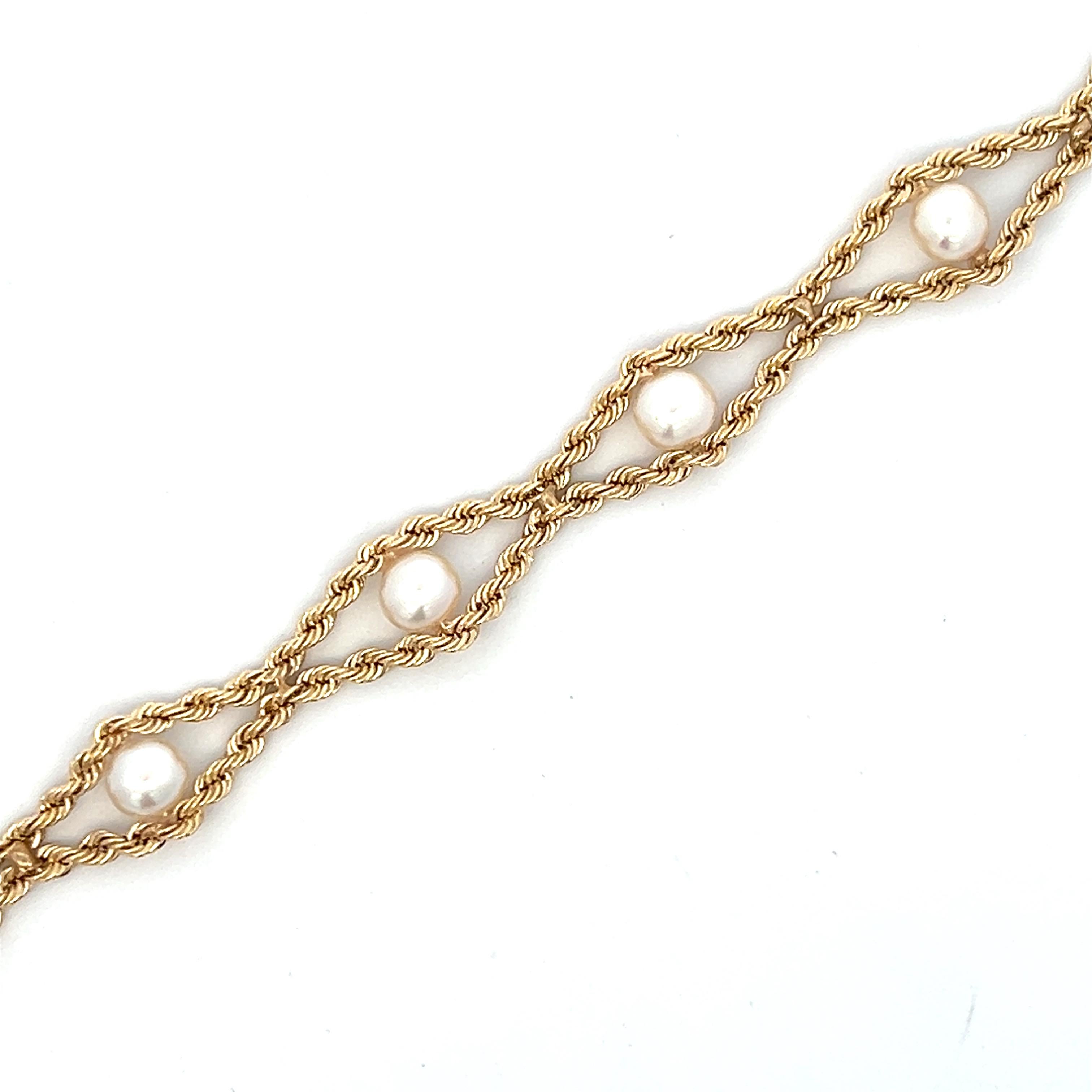 Twin Rope-Armband aus 10 Karat Gelbgold und Süßwasserperlen im Zustand „Gut“ in Towson, MD