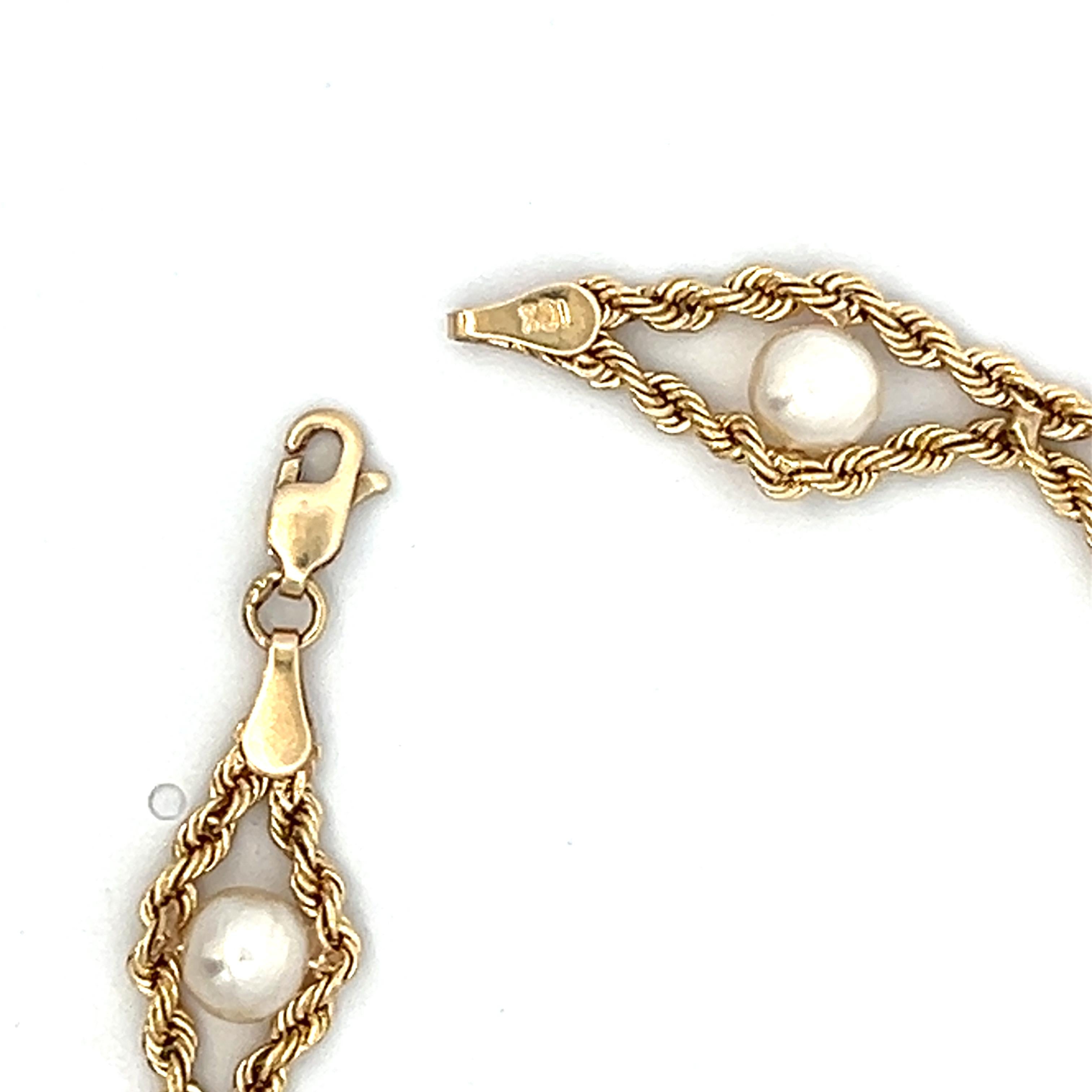 Twin Rope-Armband aus 10 Karat Gelbgold und Süßwasserperlen 1