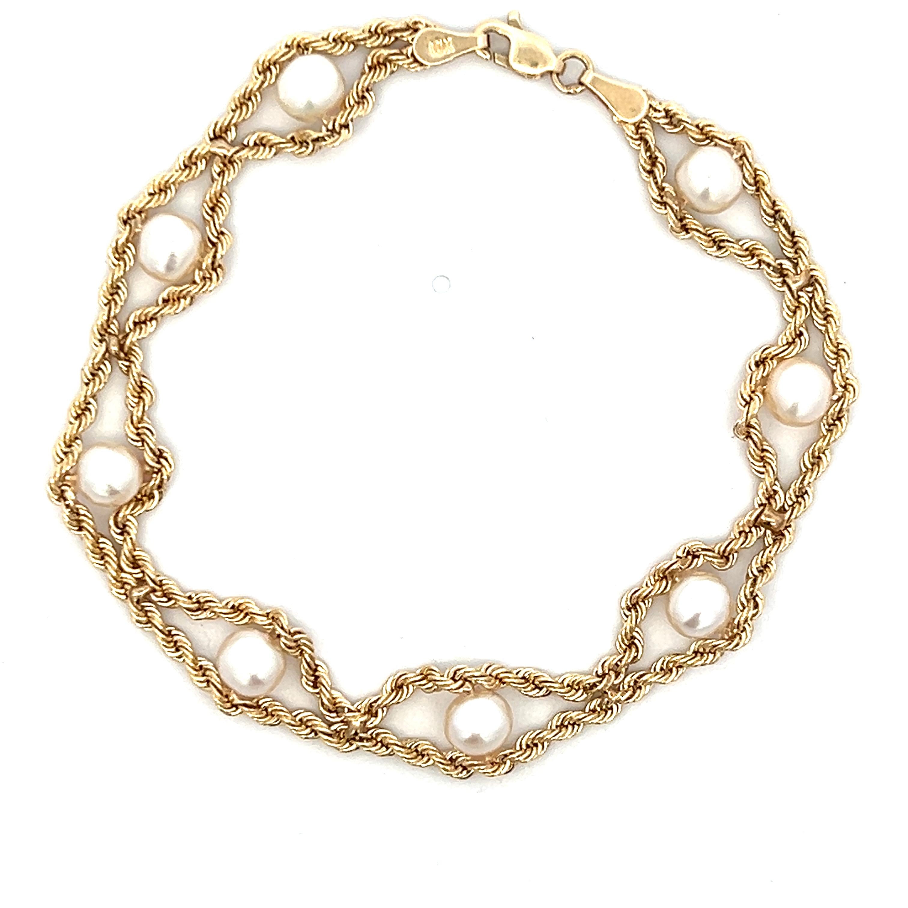 Twin Rope-Armband aus 10 Karat Gelbgold und Süßwasserperlen 2
