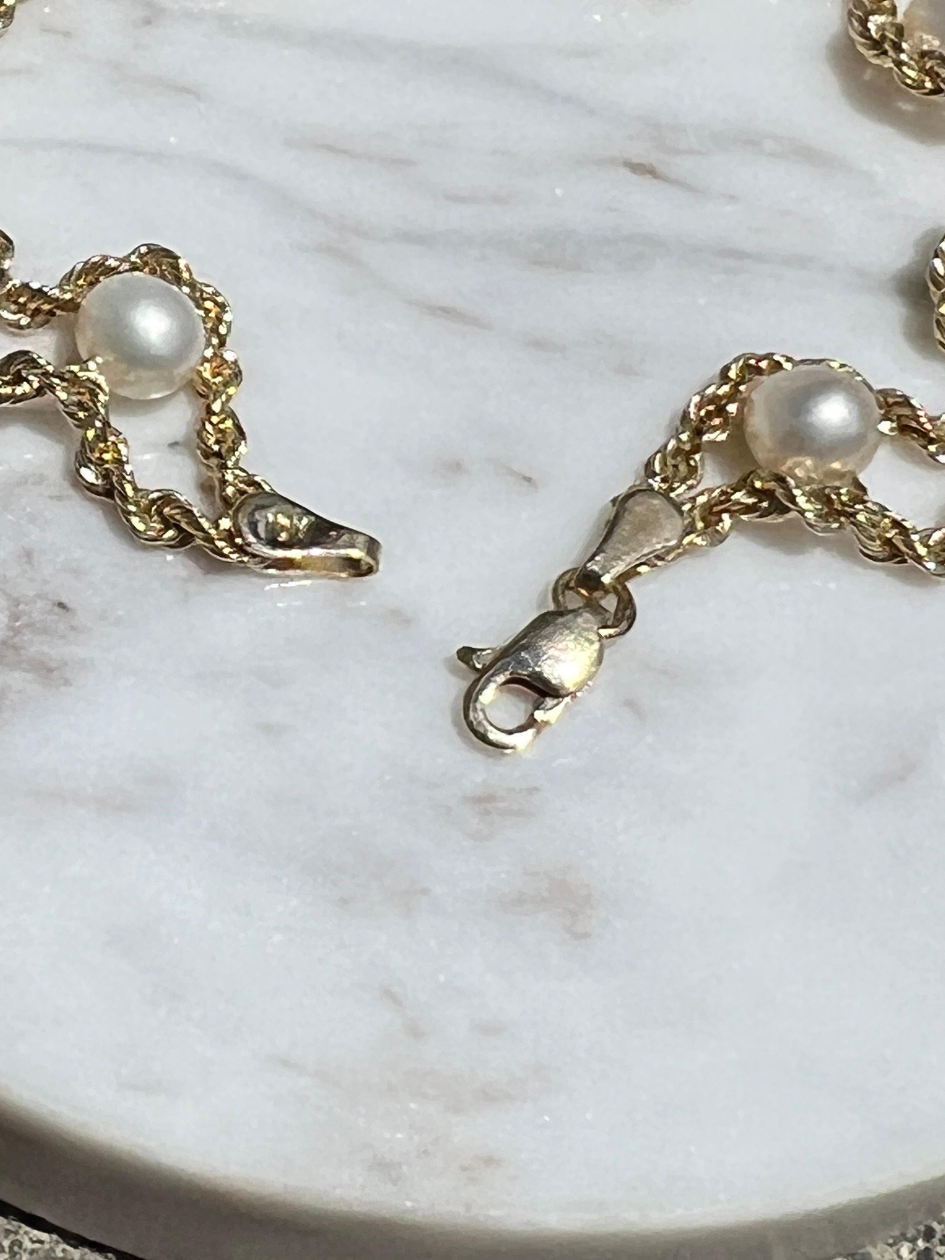 Twin Rope-Armband aus 10 Karat Gelbgold und Süßwasserperlen 3