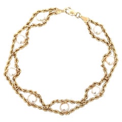 Twin Rope-Armband aus 10 Karat Gelbgold und Süßwasserperlen