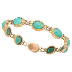 Bracciale A Link in oro giallo 10k e turchese ovale cabochon, misura 7