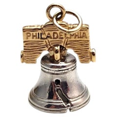 10K Yellow Gold and Silver Mixed Metal Liberty Bell Charm #25275