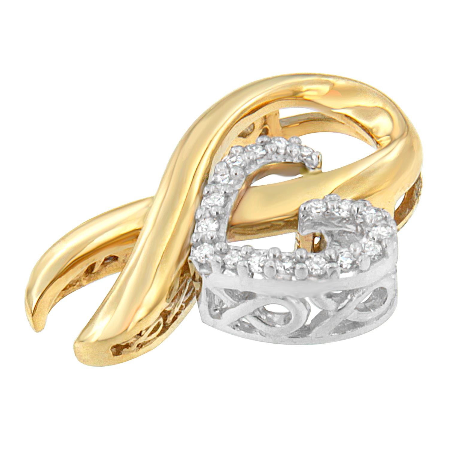 Taglio rotondo Collana con ciondolo a forma di cuore in oro giallo 10k e argento sterling da 1/10 Cttw di diamante in vendita