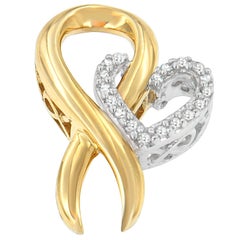 10k Yellow Gold and Sterling Silver 1/10 Cttw Diamond Heart Pendant Necklace