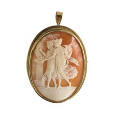 10K Yellow Gold Antique Large Carved Greek Maiden Cameo Brooch