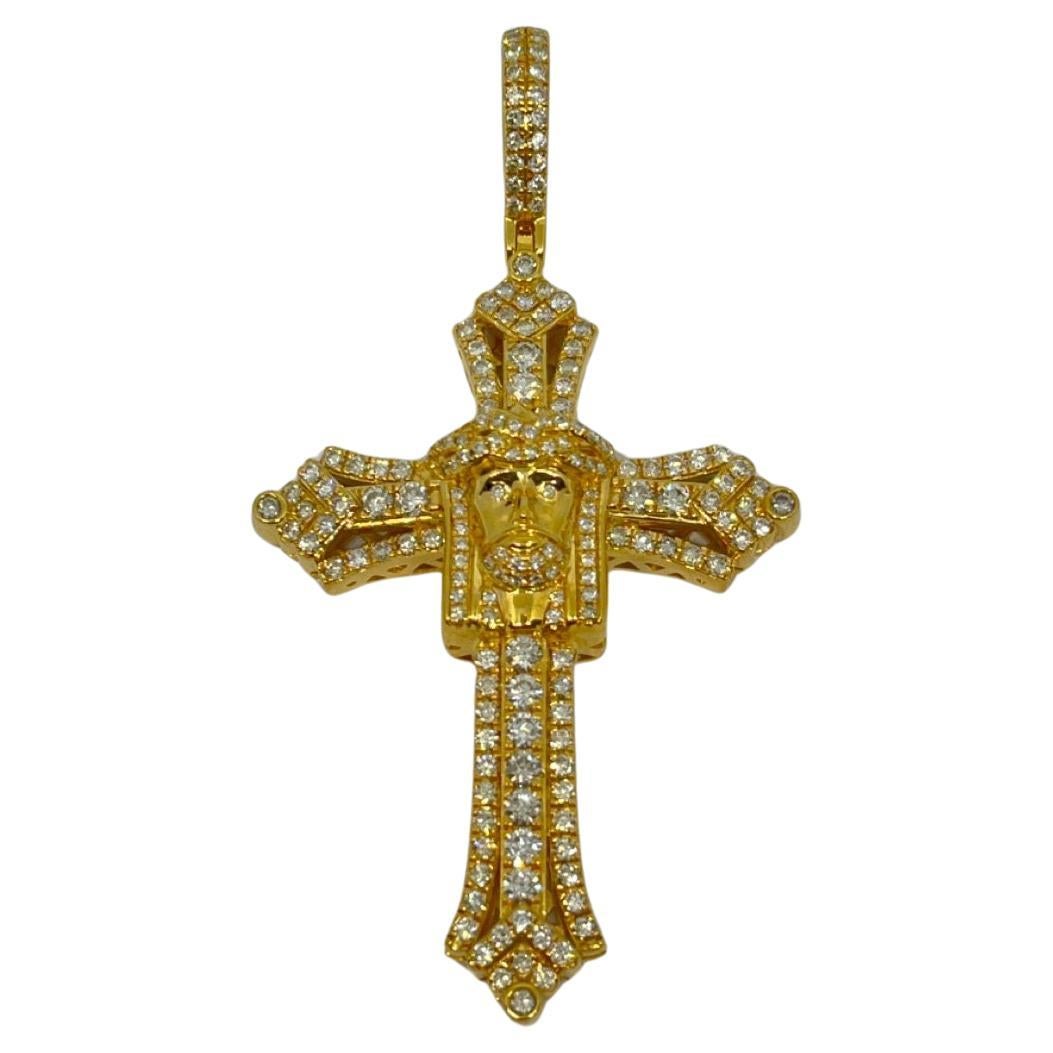 10K Yellow Gold Approx. 3.00 C.T.W. Round Diamond Crucifix Pendant 16.8g For Sale
