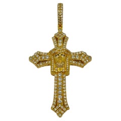 10K Yellow Gold Approx. 3.00 C.T.W. Round Diamond Crucifix Pendant 16.8g