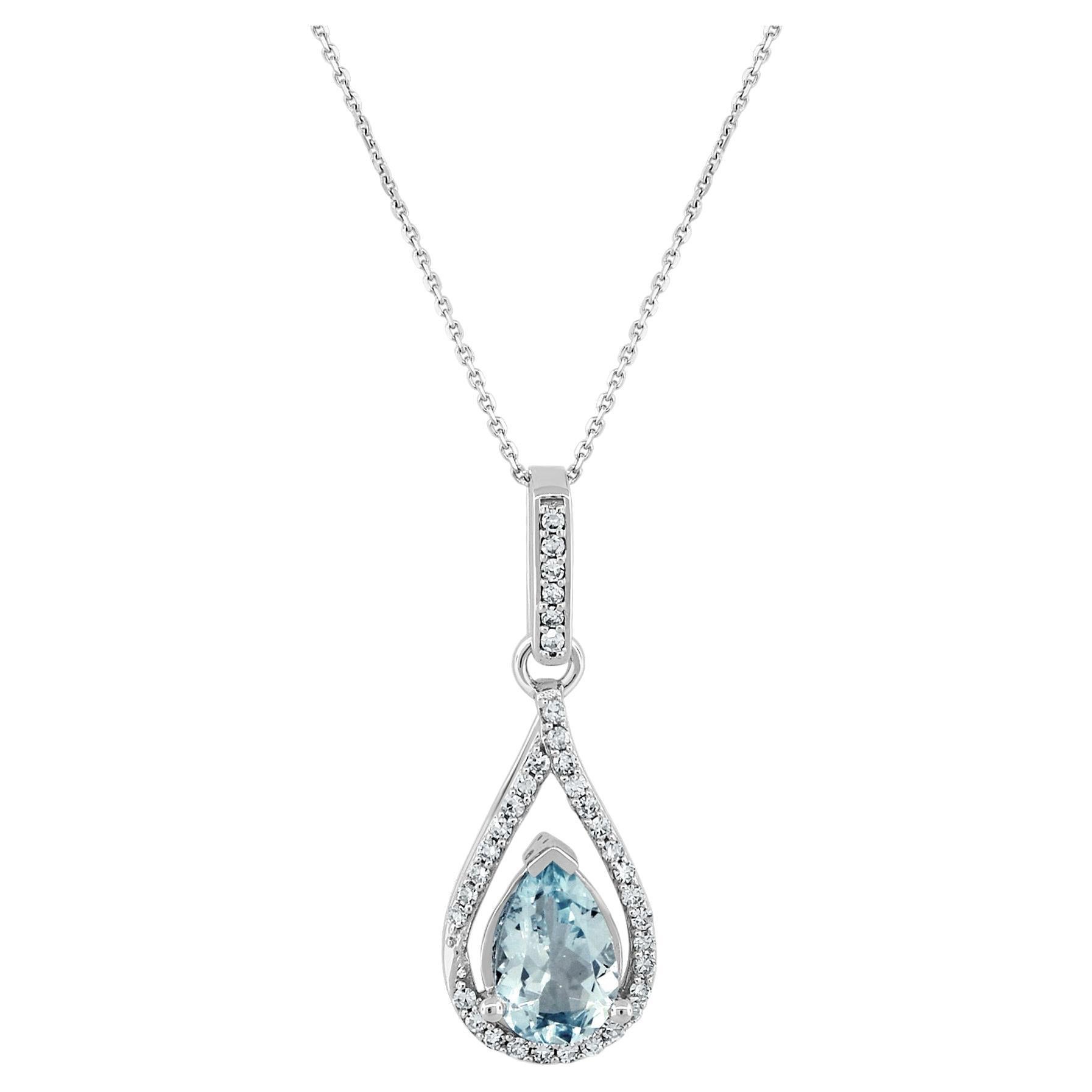 Aquamarin- und Diamant-Anhänger aus 10 Karat Gelbgold (Tropfenschliff)