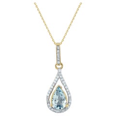 Aquamarin- und Diamant-Anhänger aus 10 Karat Gelbgold