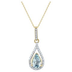 10K Yellow Gold Aquamarine and Diamond Pendant