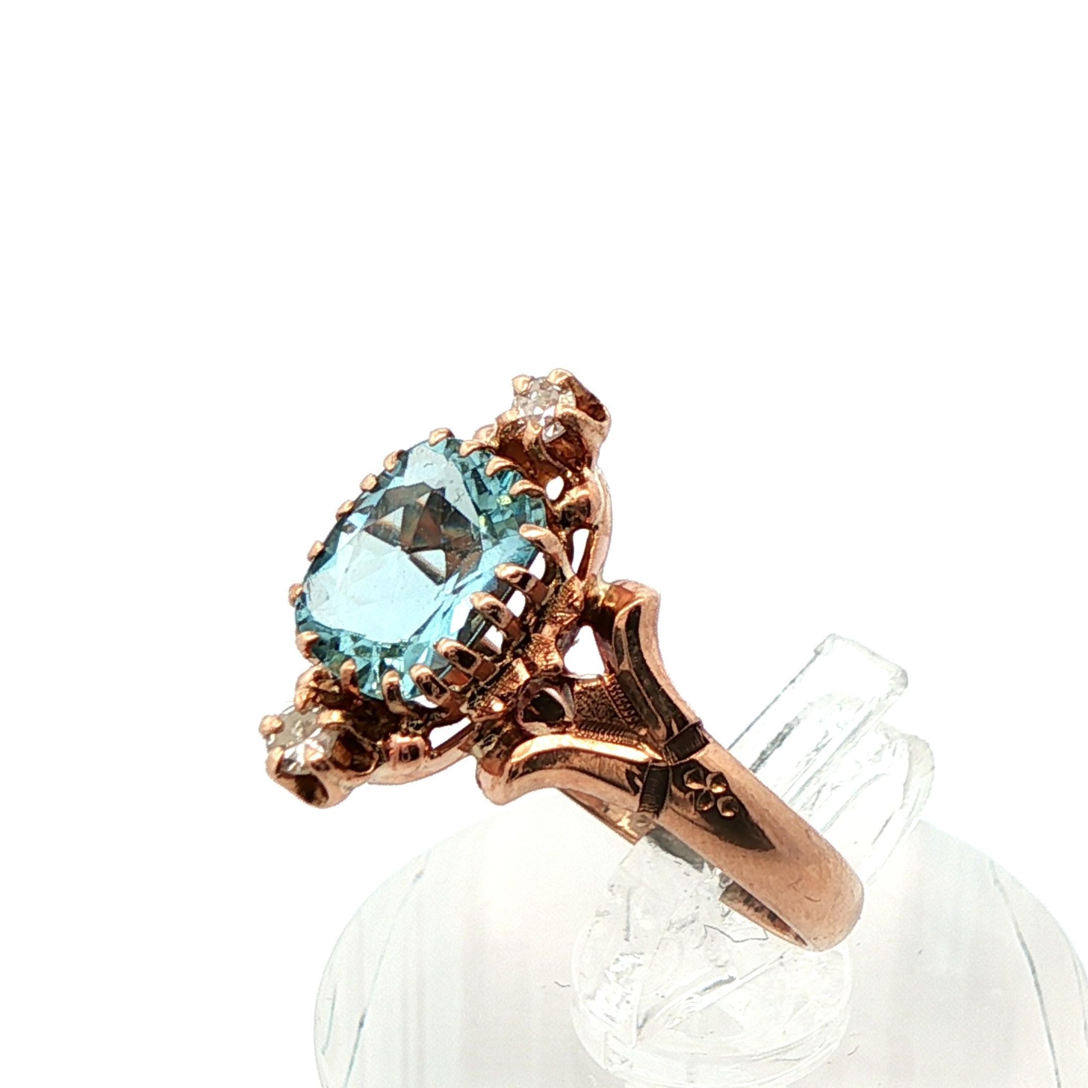 Bague victorienne en or jaune 10k aigue-marine et diamant en vente 1