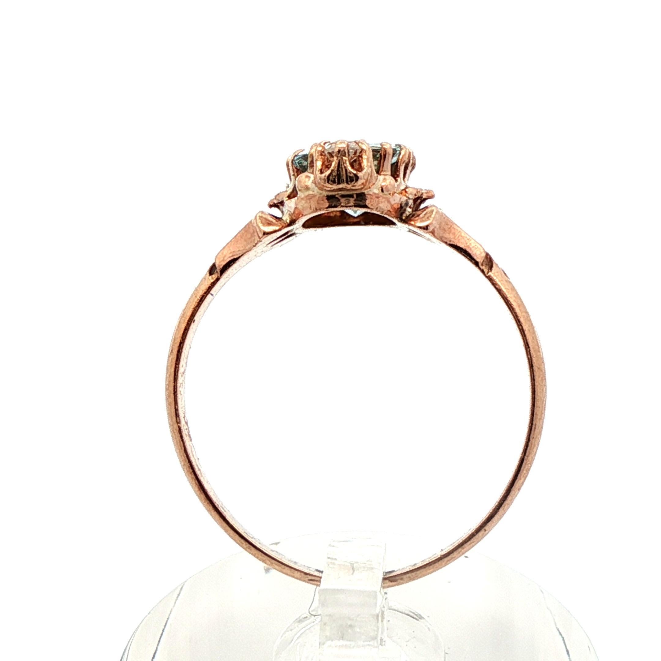 Bague victorienne en or jaune 10k aigue-marine et diamant en vente 3