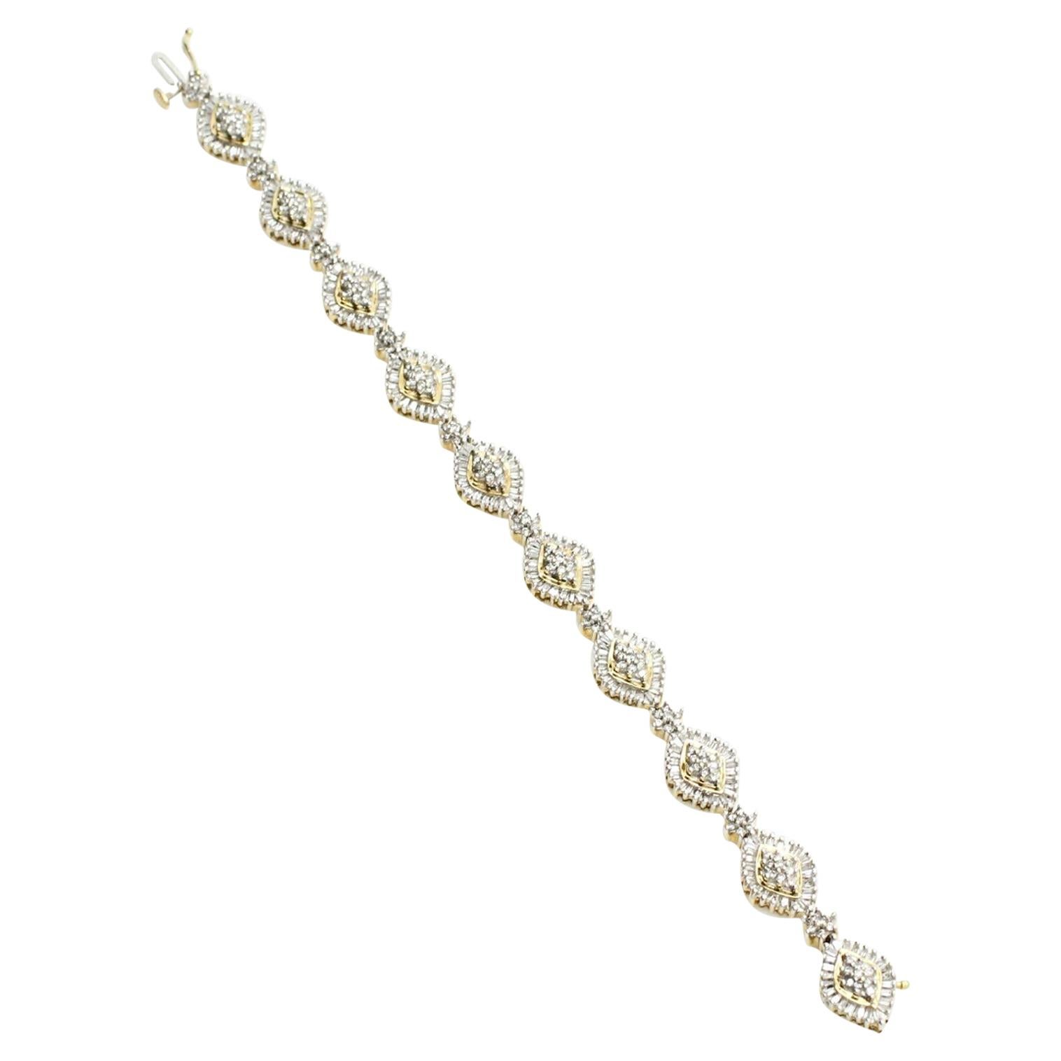 10k Yellow Gold Baguette and Round Diamond Bracelet