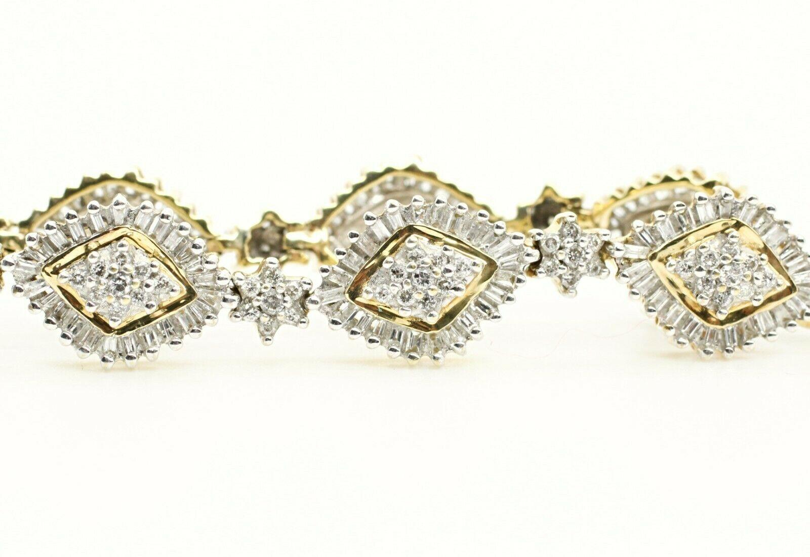  Specifications:
    MAIN stone: 135 PCS ROUND DIAM APPROX 1.35 CTW
    DIAMOND: 24 PCS T-BAGUETTE 1.15 CTW
    CARAT TOTAL WEIGHT: APPROX 2.50 CTW
    COLOR/clarity: G/ SI1
    brand: UNBRANDED
    metal: 10K YELLOW GOLD
    type: BRACELET
   