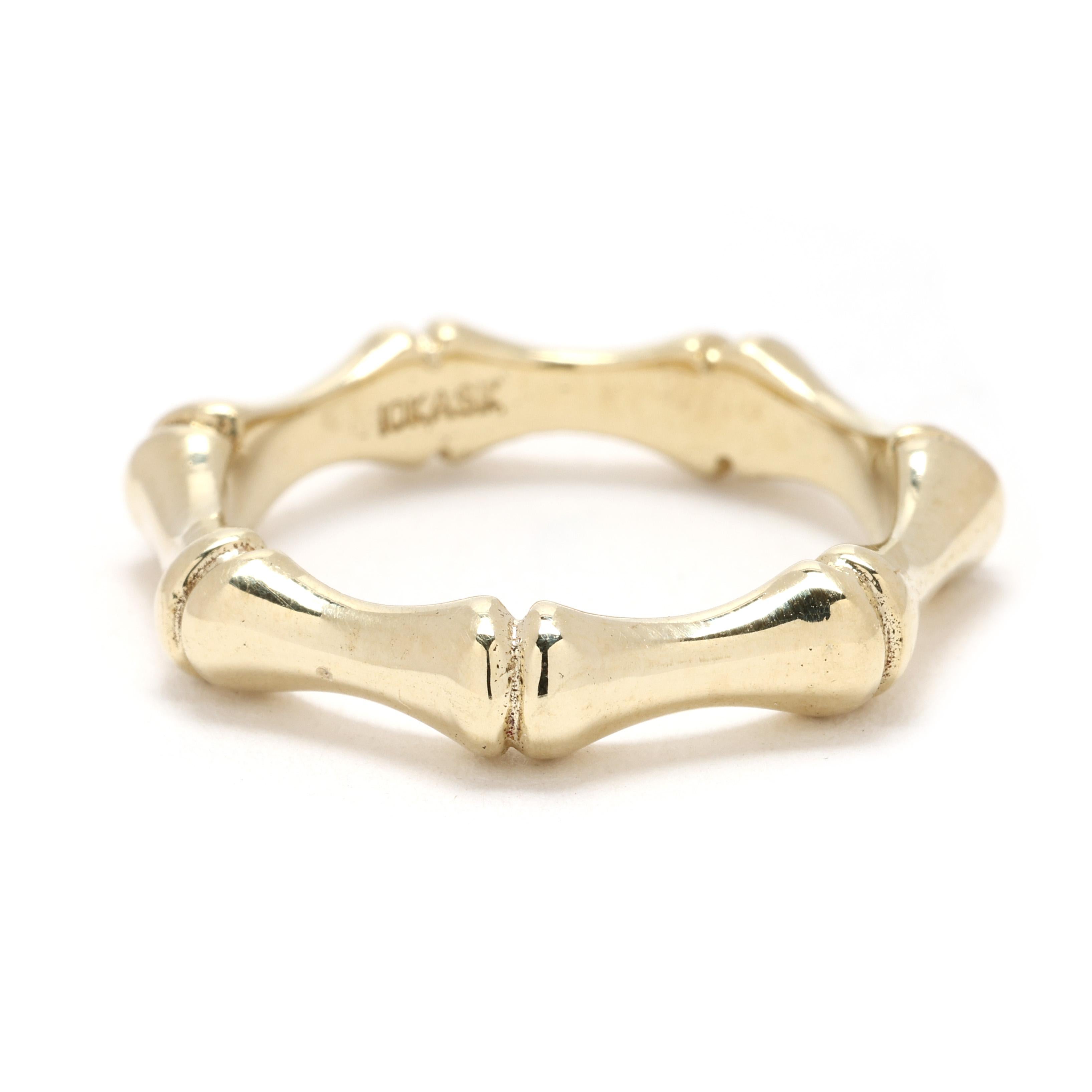 Bague bambou en or jaune 10 carats, or massif, taille de bague 6,25 Bon état - En vente à McLeansville, NC