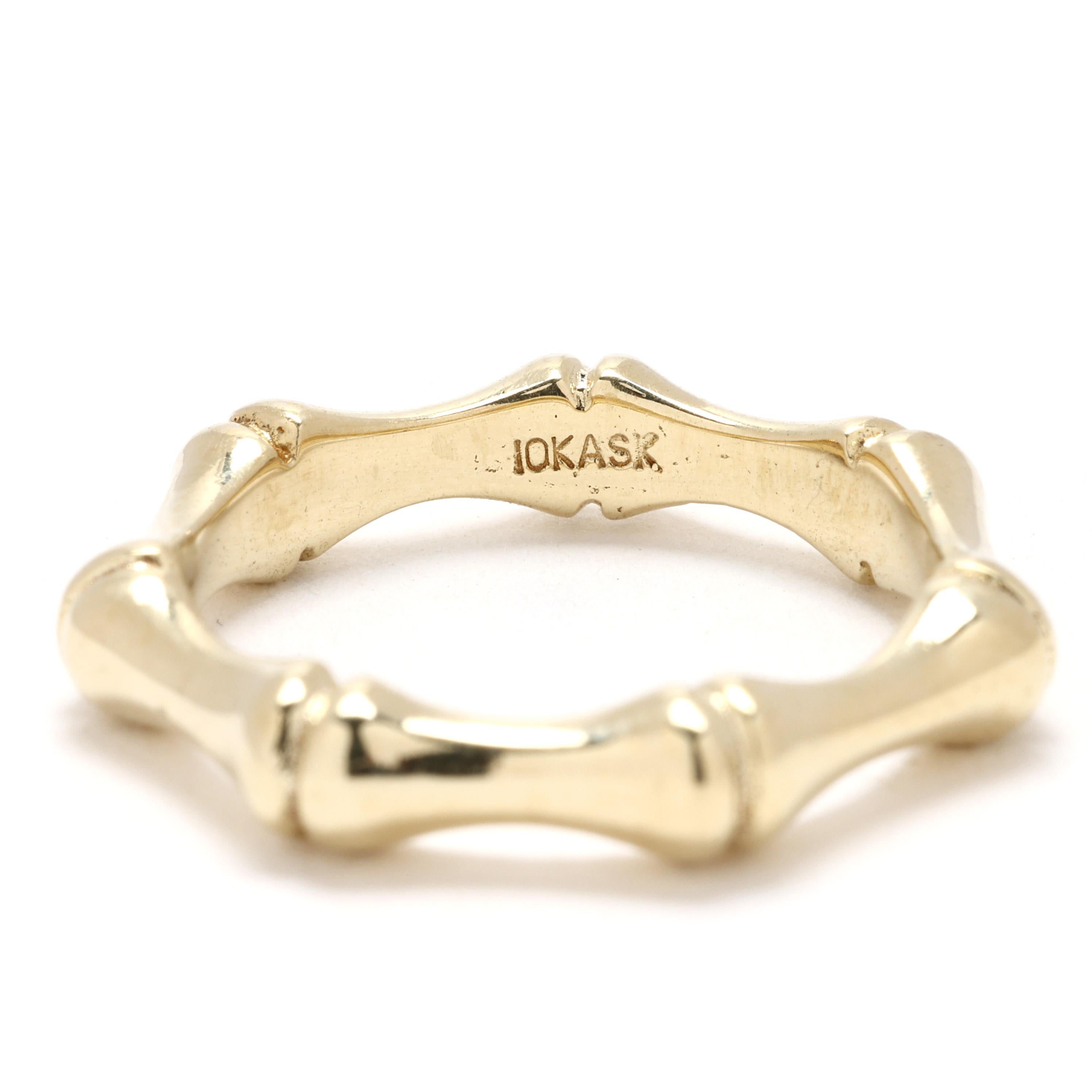 Women's or Men's 10k Yellow Gold Bamboo Band Ring, Solid Gold, Ring Size 6.25 For Sale
