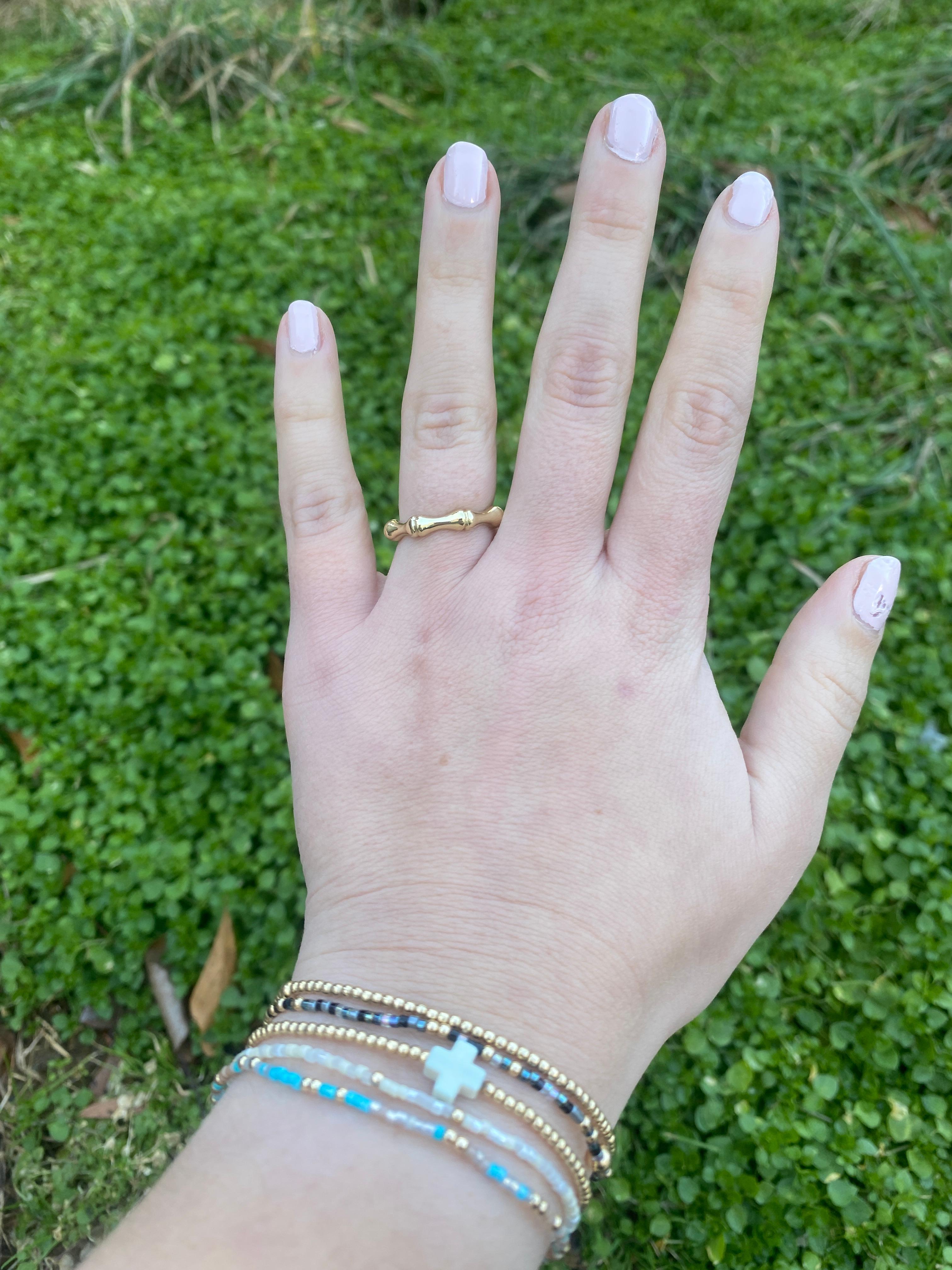 Bague bambou en or jaune 10 carats, or massif, taille de bague 6,25 en vente 1