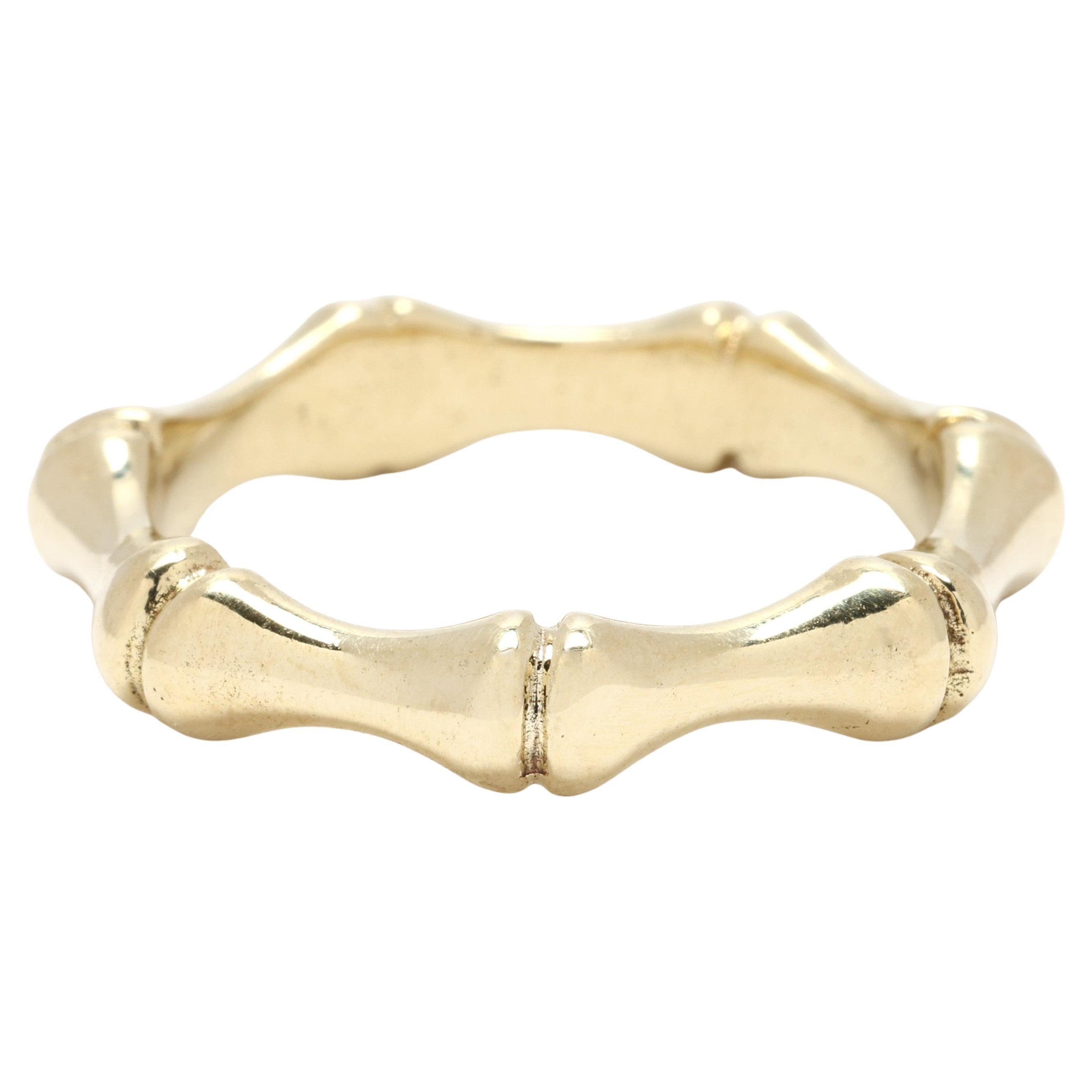 Bague bambou en or jaune 10 carats, or massif, taille de bague 6,25