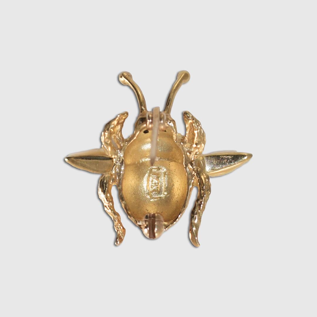 Women's or Men's 10K Yellow Gold Bee Brooch with Pearl Wings 3.8g For Sale