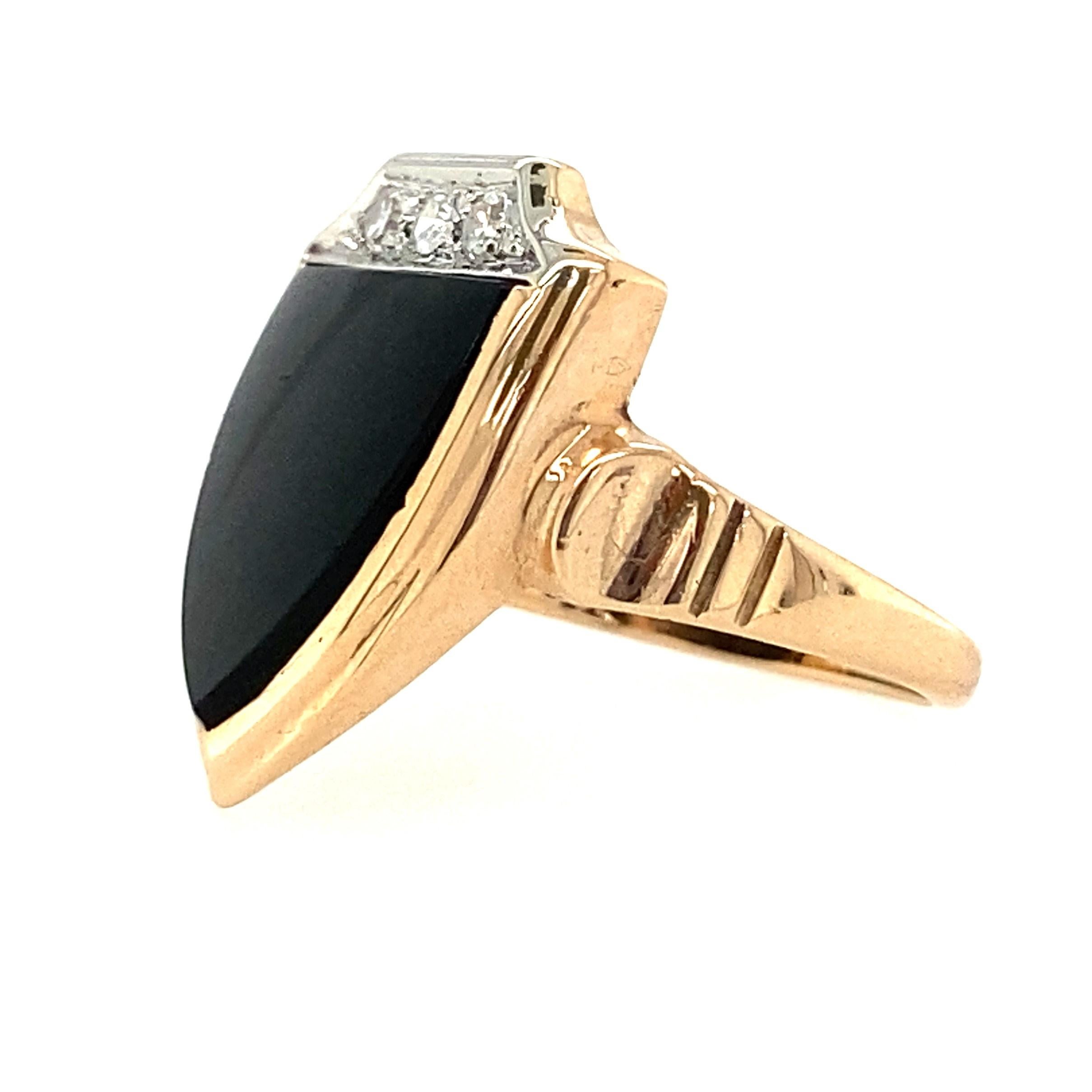 10k Gelbgold Schildring aus schwarzem Onyx und Diamant 1930er Jahre (Art déco) im Angebot