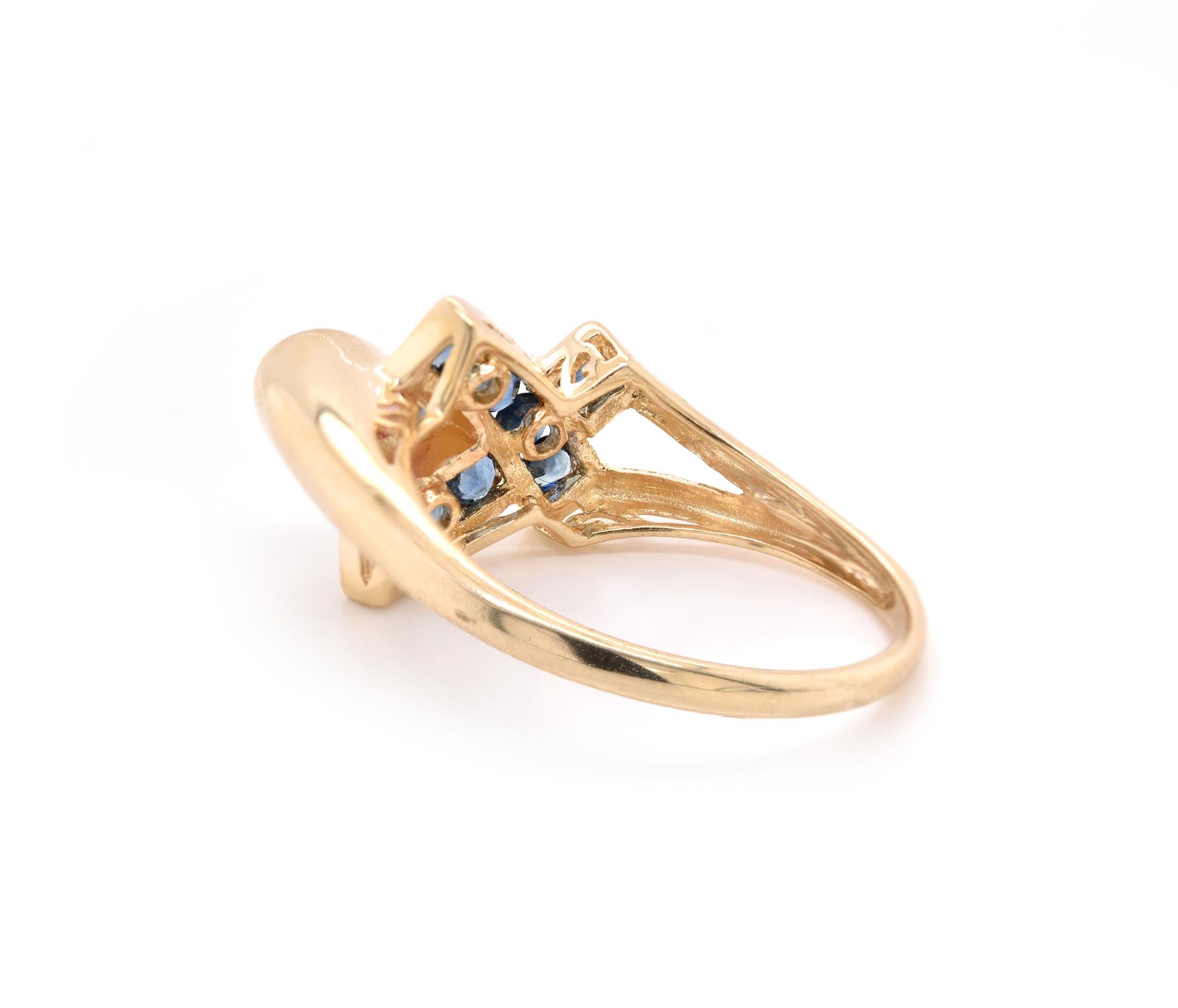 Round Cut 10 Karat Yellow Gold Blue and Pink Sapphire X Ring