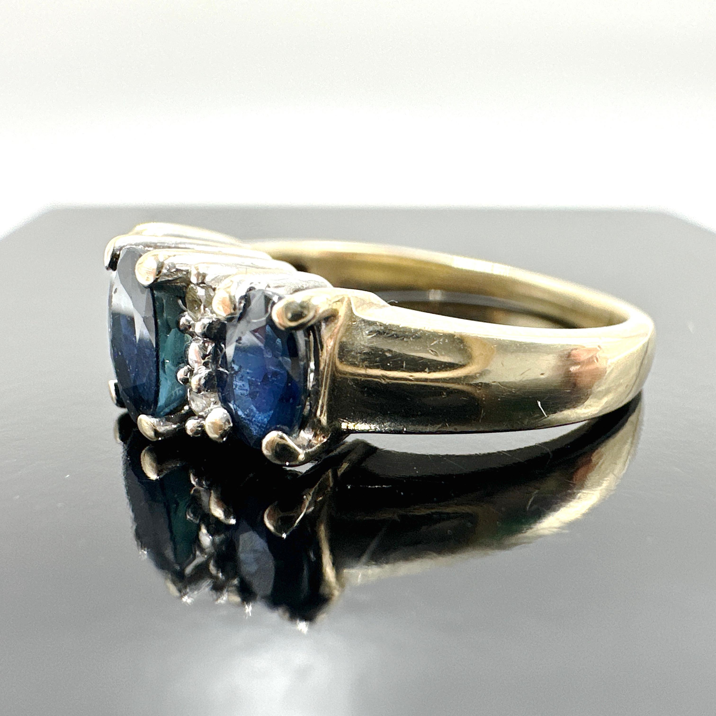 10k Yellow Gold Blue Sapphire and Diamond Ring 1.34TCW 2