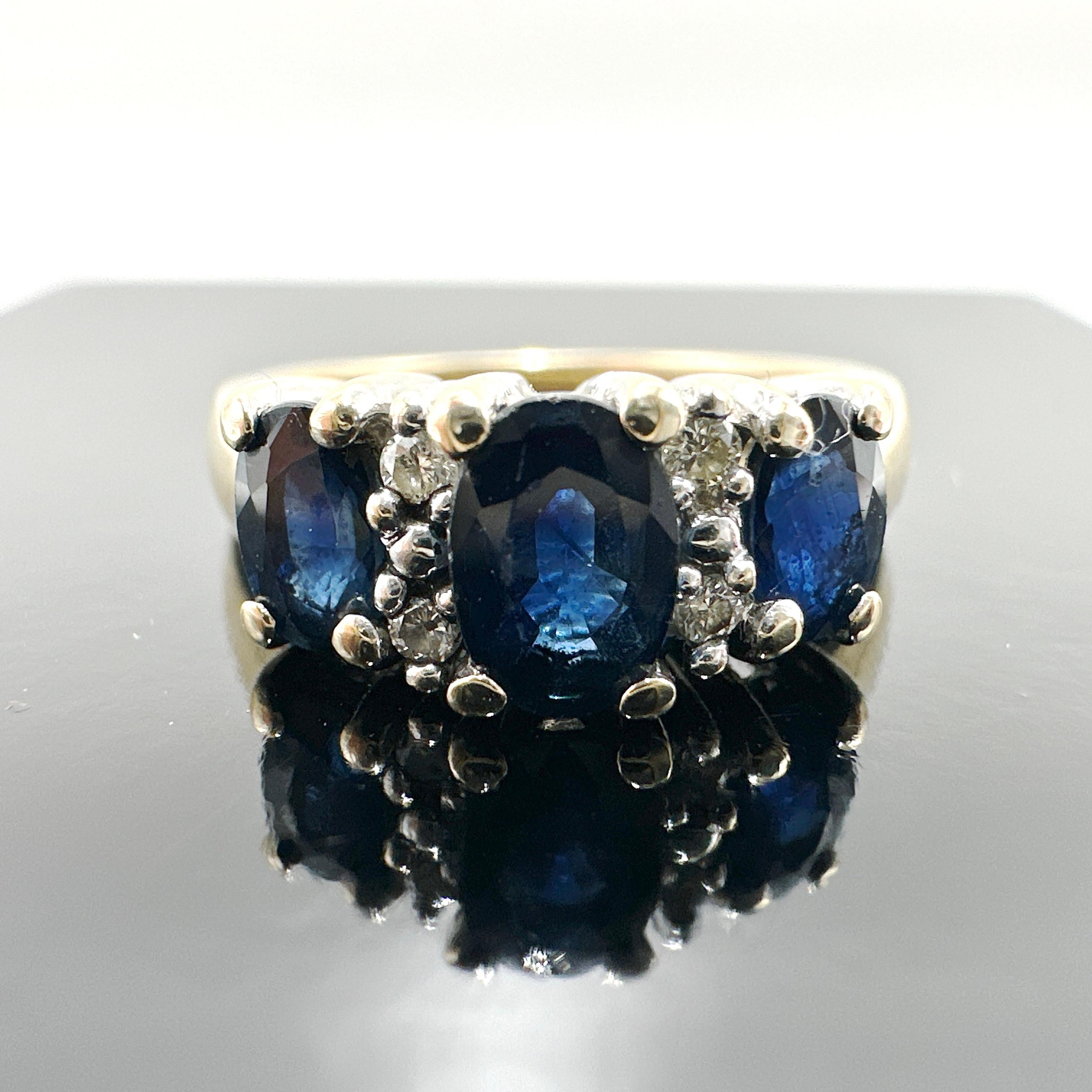 10k Yellow Gold Blue Sapphire and Diamond Ring 1.34TCW 4