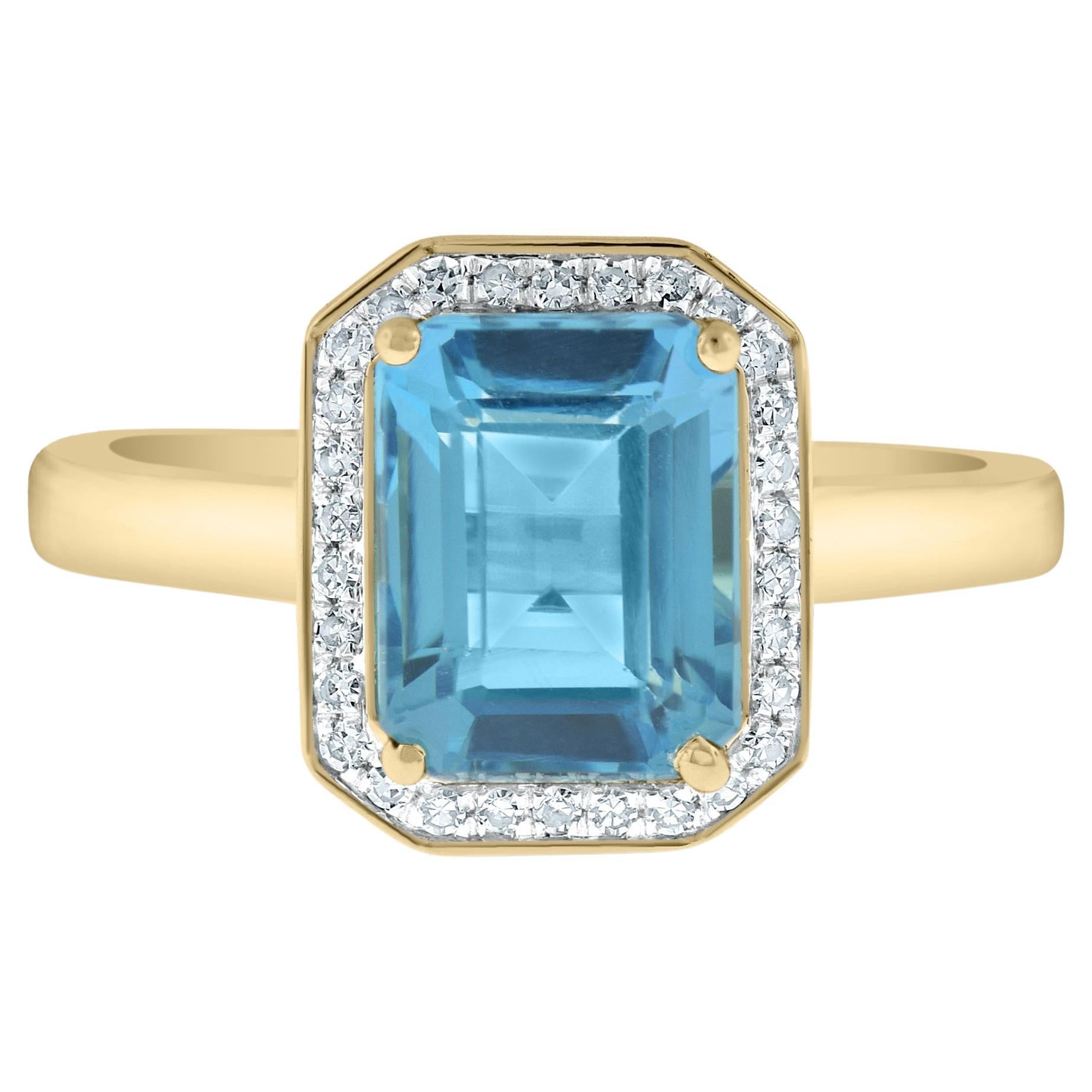10K Yellow Gold Blue Topaz and Diamond Ring For Sale