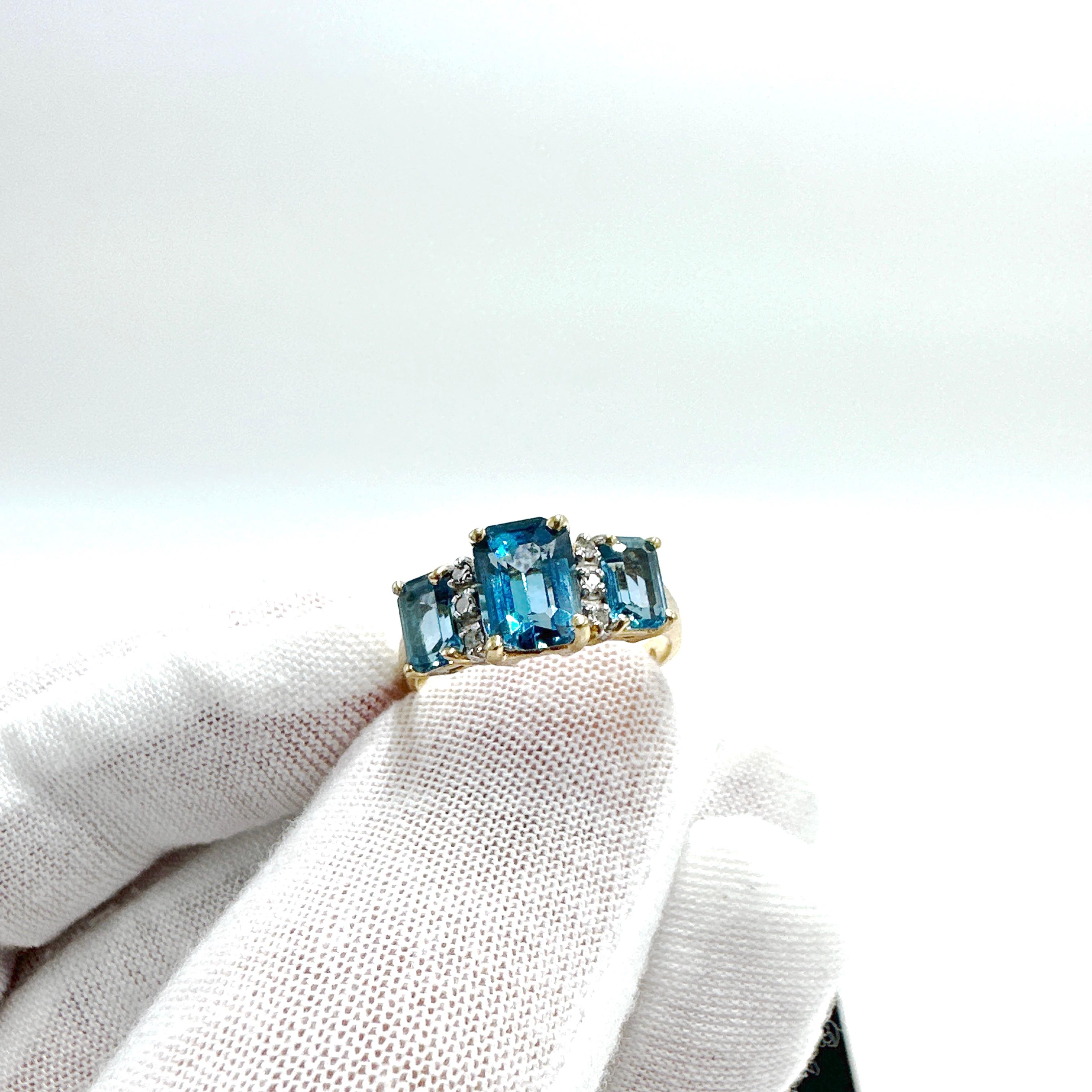 10k Gelbgold Blauer Topas und natürlicher Diamantring 3,18TCW (Moderne)