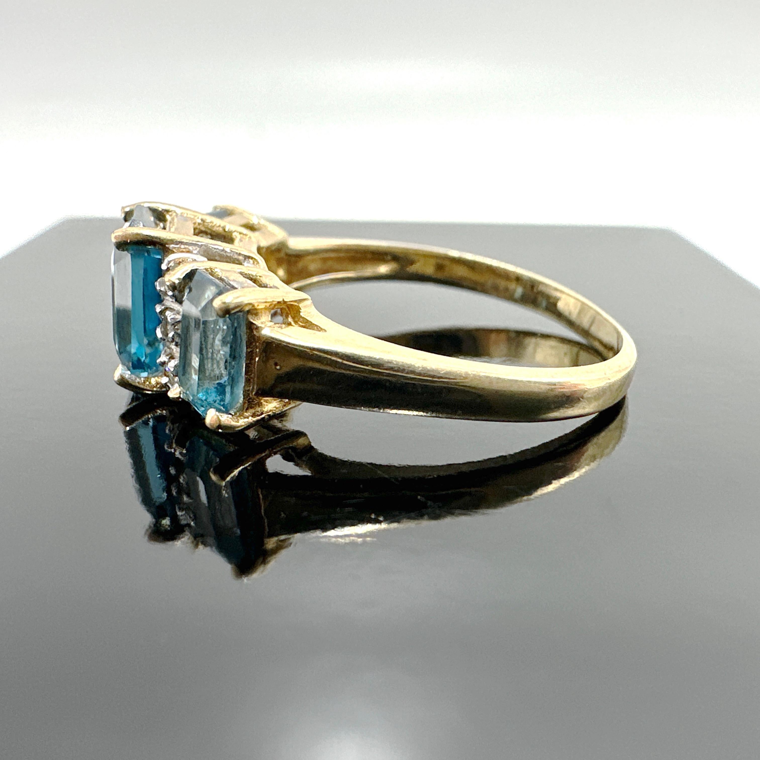 10k Gelbgold Blauer Topas und natürlicher Diamantring 3,18TCW Damen
