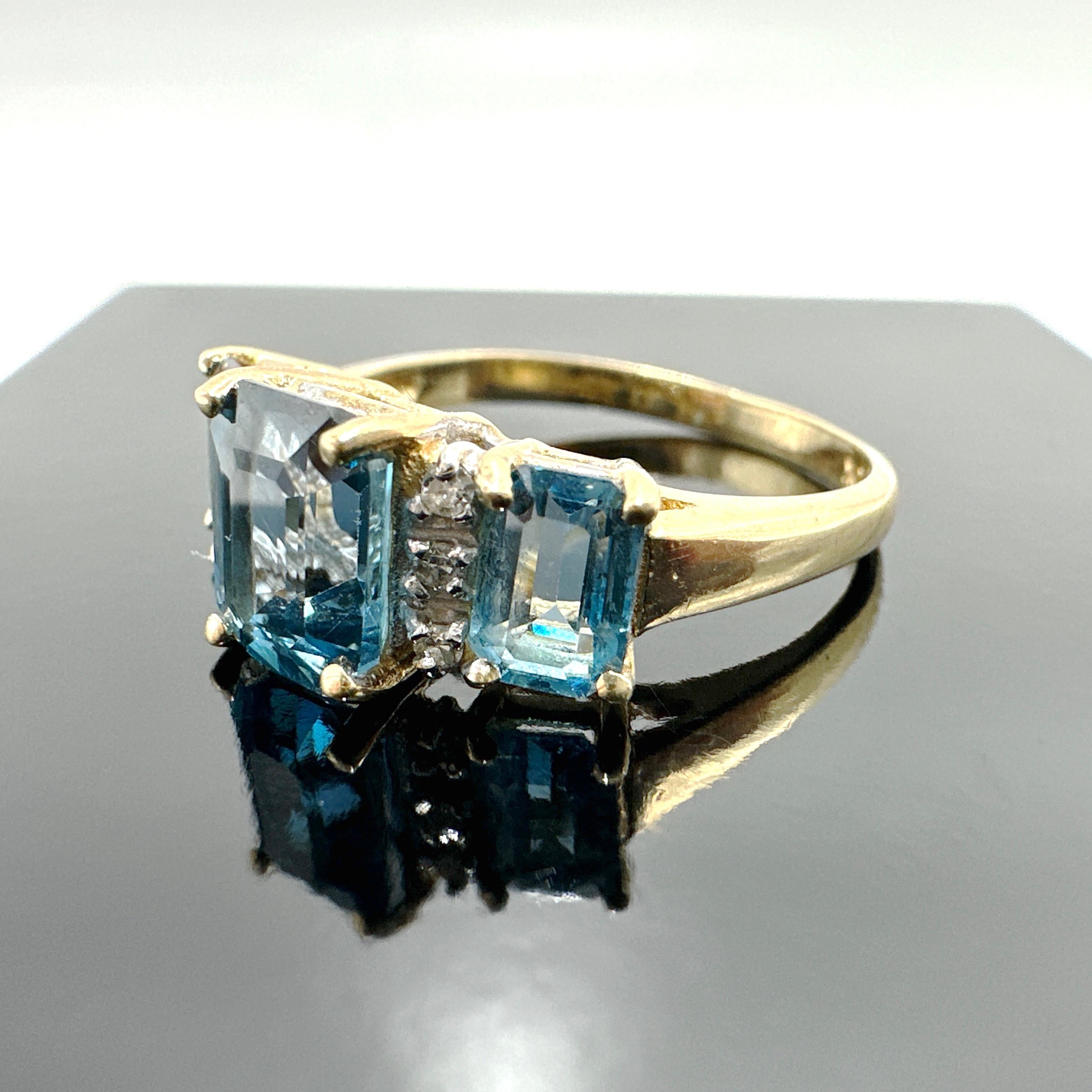 10k Yellow Gold Blue Topaz and Natural Diamond Ring 3.18TCW For Sale 1