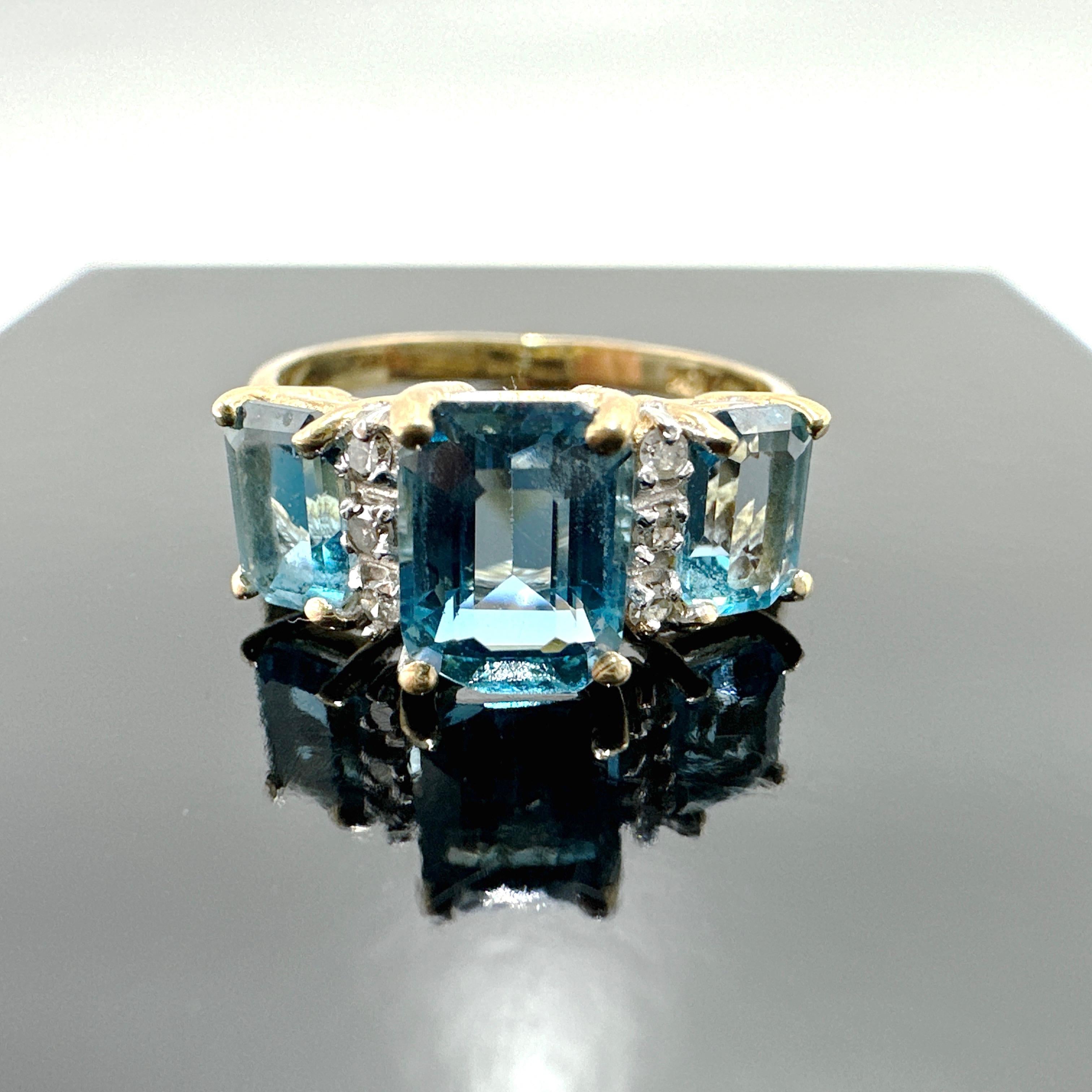 10k Yellow Gold Blue Topaz and Natural Diamond Ring 3.18TCW For Sale 2