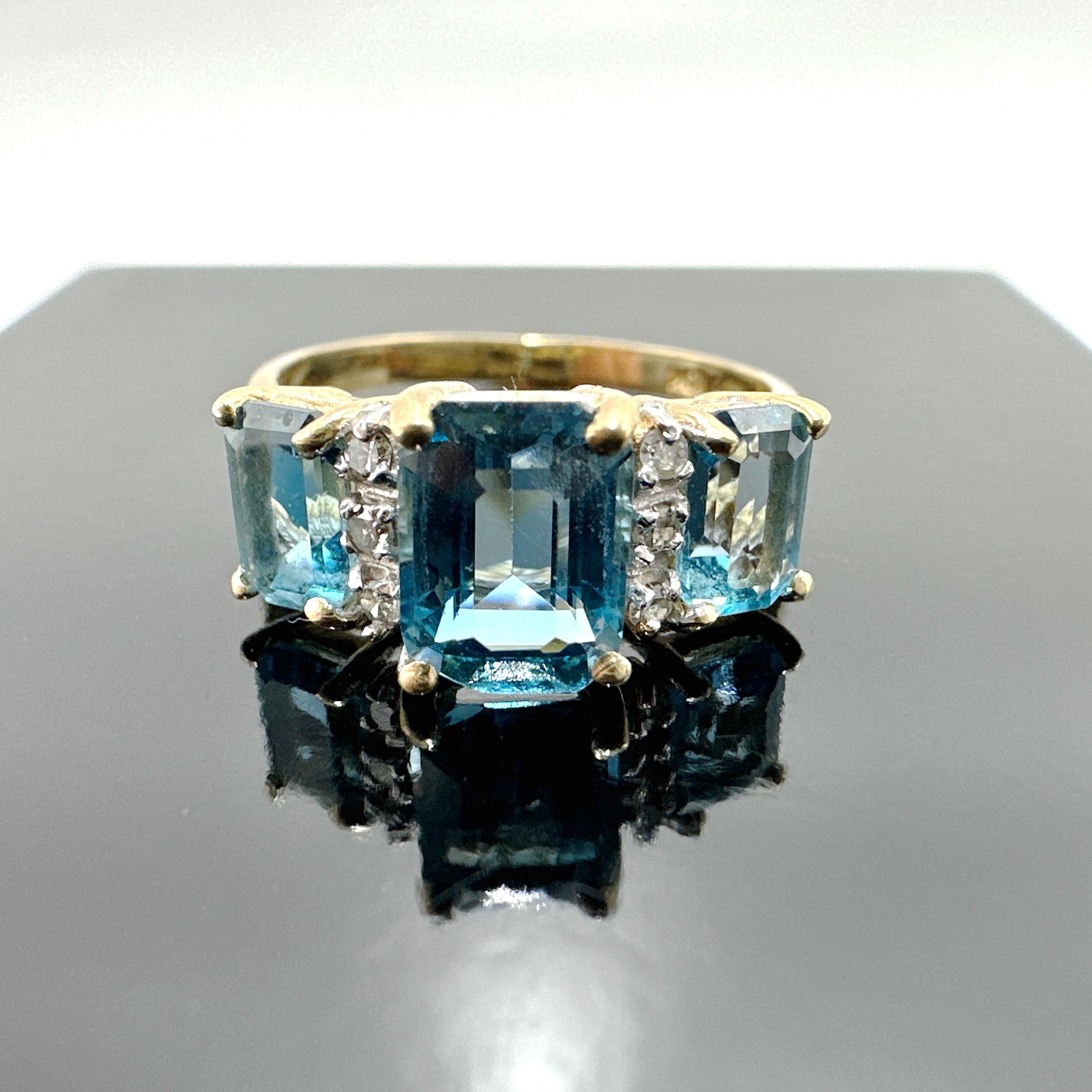 10k Gelbgold Blauer Topas und natürlicher Diamantring 3,18TCW 2