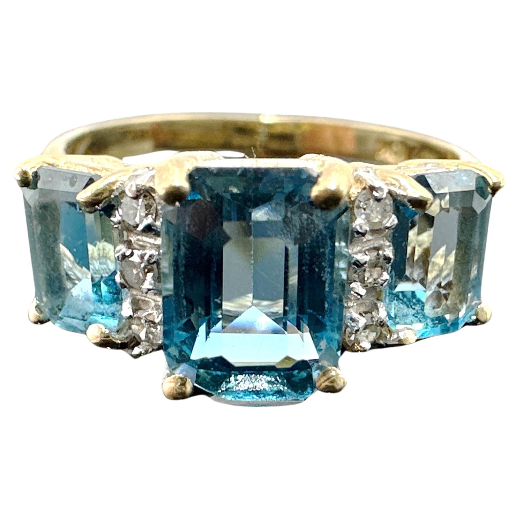 10k Yellow Gold Blue Topaz and Natural Diamond Ring 3.18TCW For Sale
