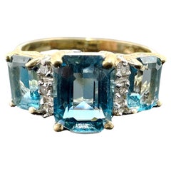 10k Yellow Gold Blue Topaz and Natural Diamond Ring 3.18TCW