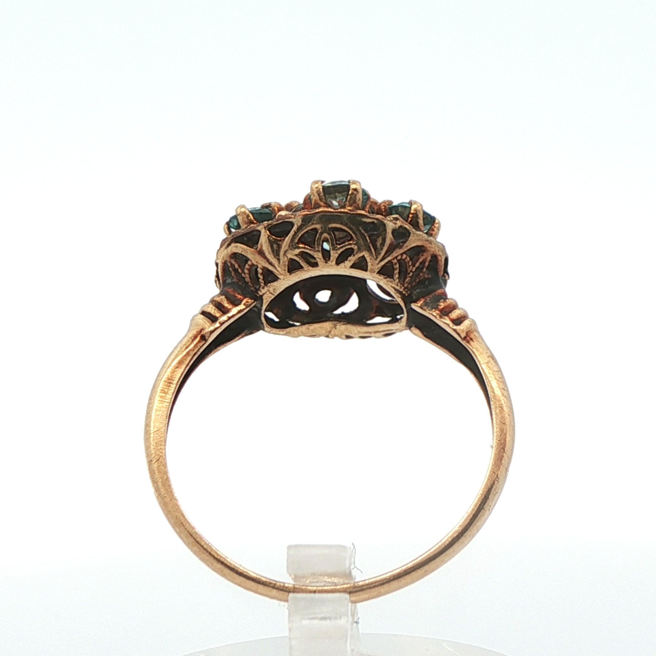 10k Gelbgold Blauer Zirkon Cluster Ring 1890 Viktorianisch im Angebot 5