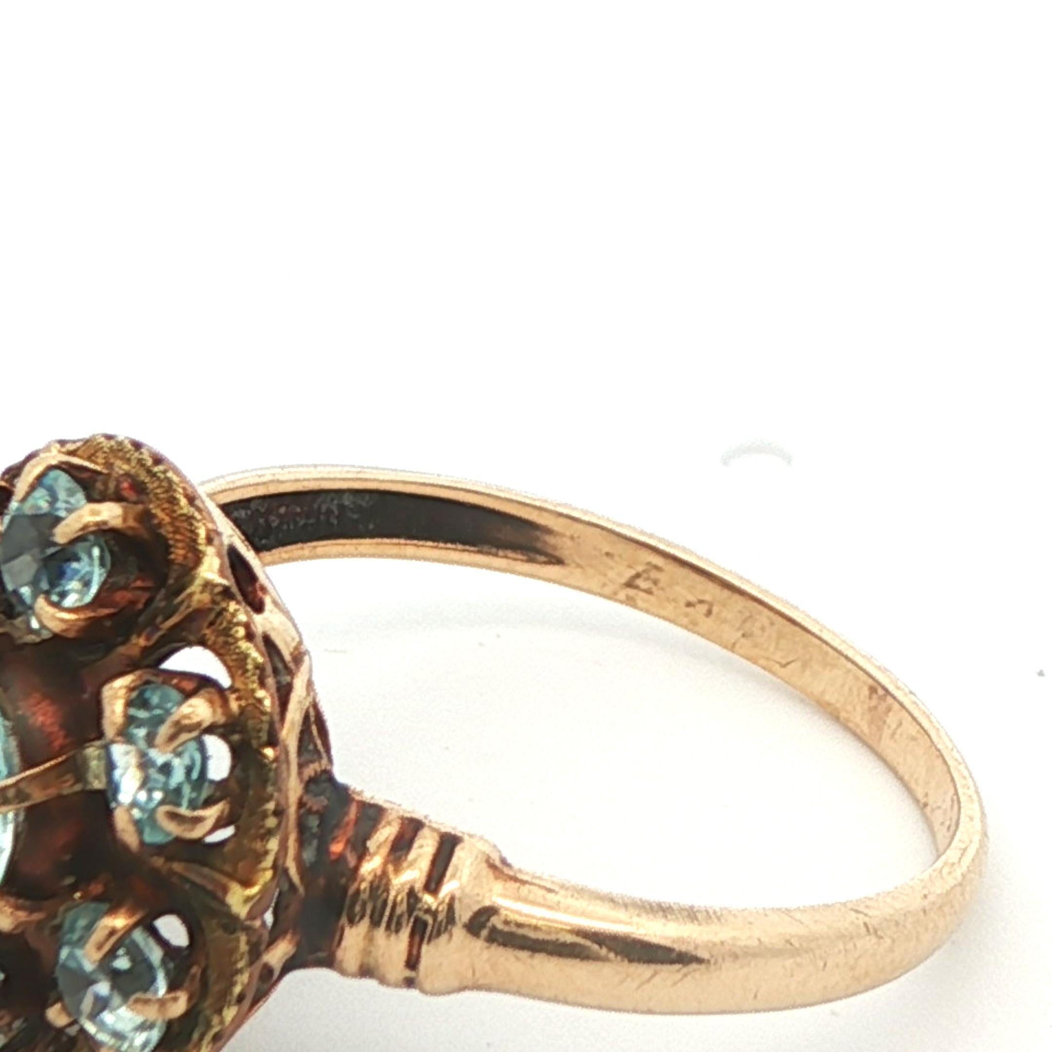 10k Gelbgold Blauer Zirkon Cluster Ring 1890 Viktorianisch im Angebot 6