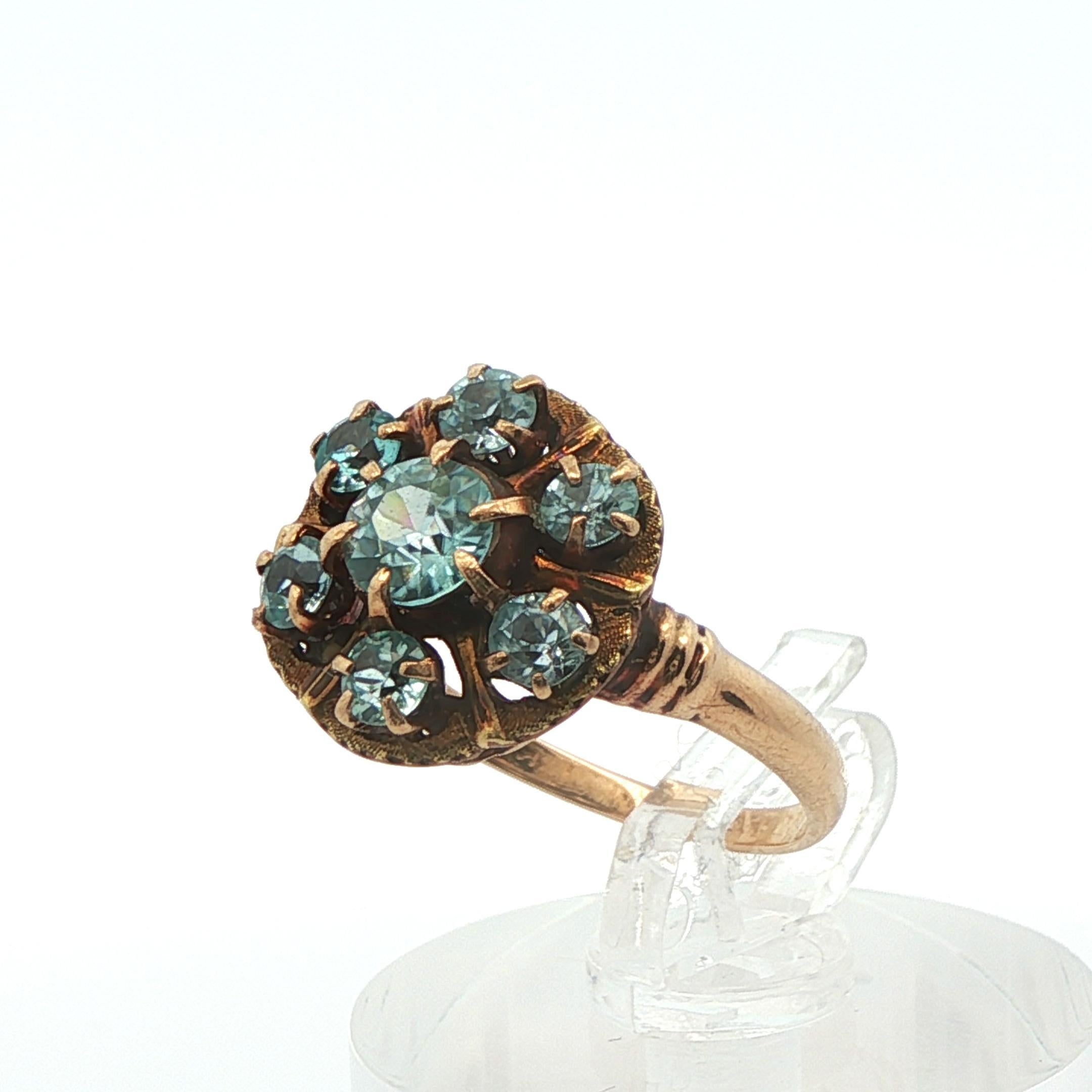 10k Gelbgold Blauer Zirkon Cluster Ring 1890 Viktorianisch im Angebot 3