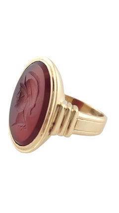 10K Yellow Gold Carnelian Roman Soldier Head Ring Size 7.5 #16181