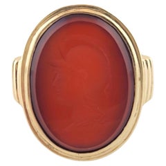 Vintage 10K Yellow Gold Carnelian Roman Soldier Head Ring Size 7.5 #16181