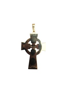10K Yellow Gold Celtic Cross Pendant with Green Faceted Stones #22770