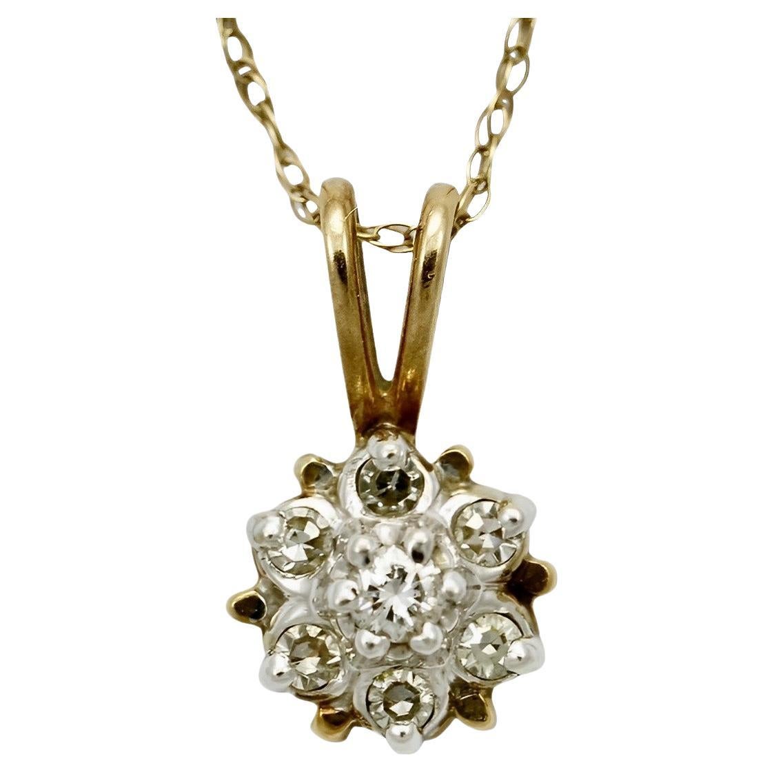 10K Yellow Gold Chain with Rose and White Gold Round Diamond Pendant